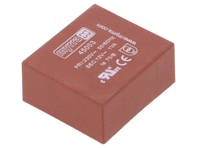 Transformator: ingegoten; 1VA; 230VAC; 12V; 83mA; PCB; 34x31x15mm Transformator: ingegoten; 1VA; 230VAC; 12V; 83mA; PCB; 34x31x15mm